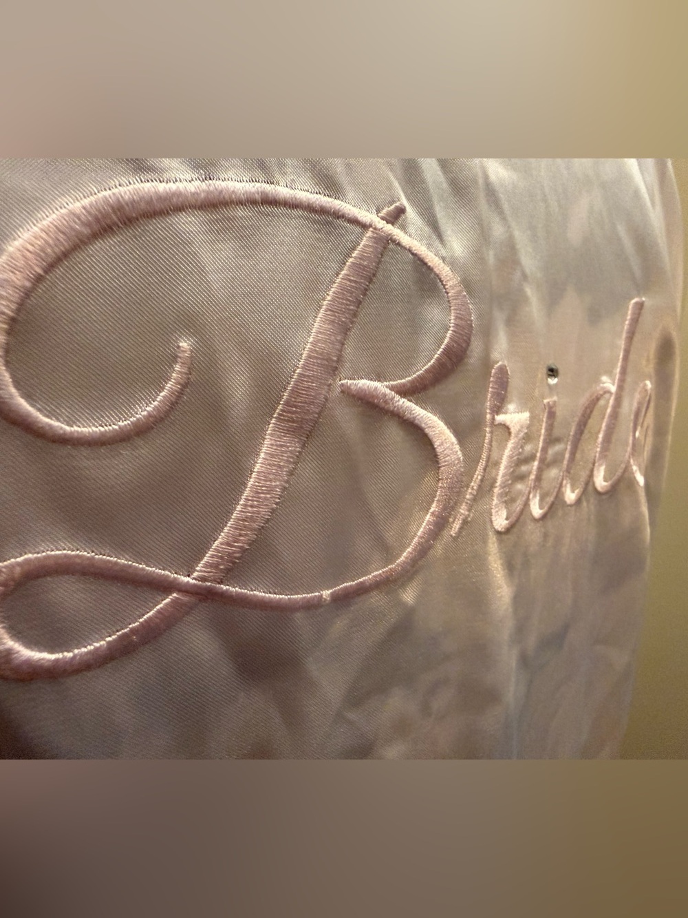 Satin Tie-Waist bridal Robe in White with pink embroidery and rhinestone(m)